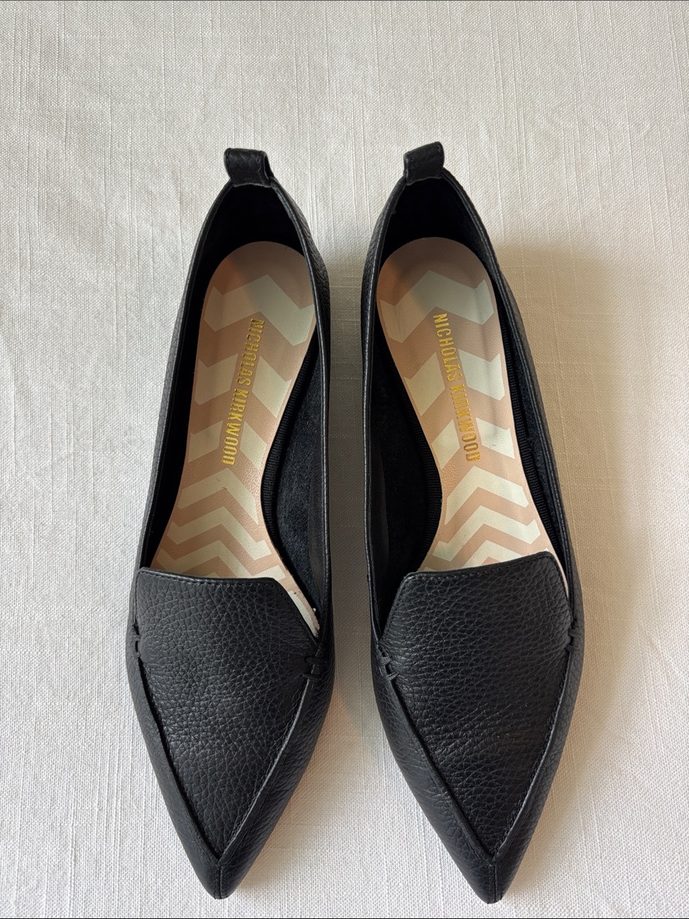 Nicholas Kirkwood Like New Black Pointed Toe Leather Beya Ballet Flats
